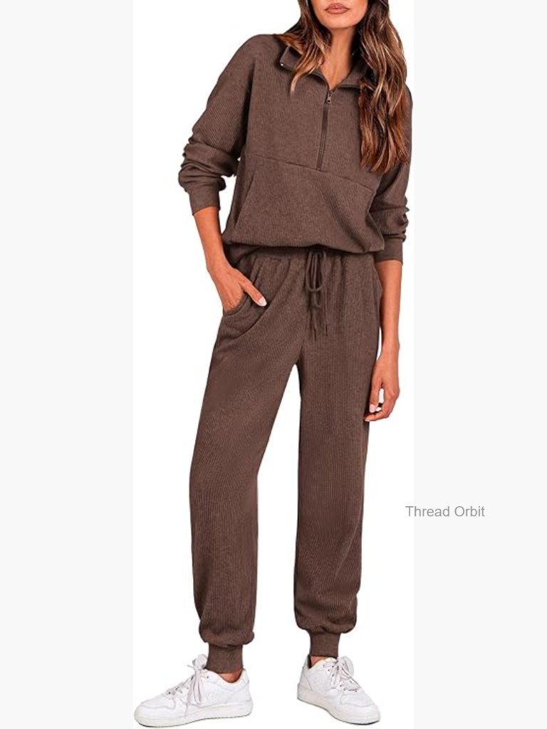 Women's 2-Piece Lounge Set Zip-Up Sweatshirt Jogger Pants Tracksuit